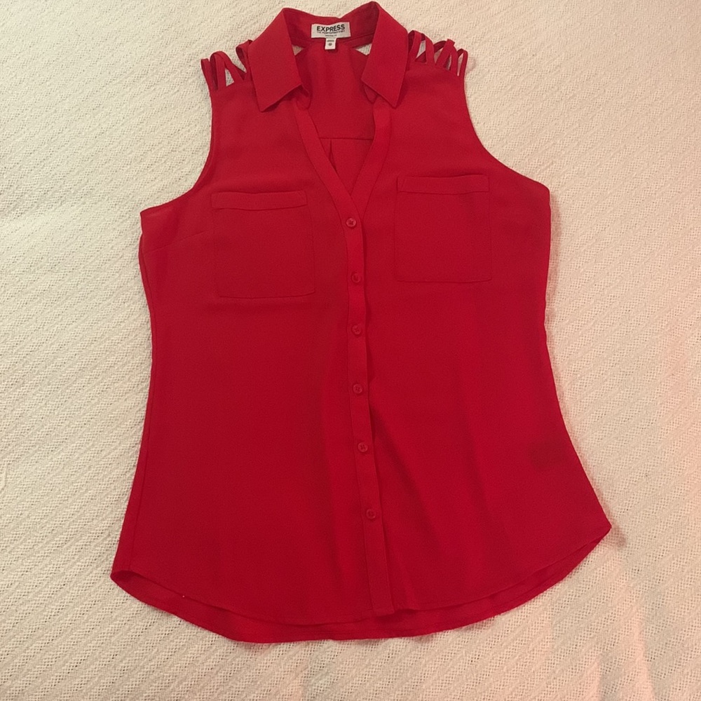 Express Portofino Sleeveless button down with cutout shoulders